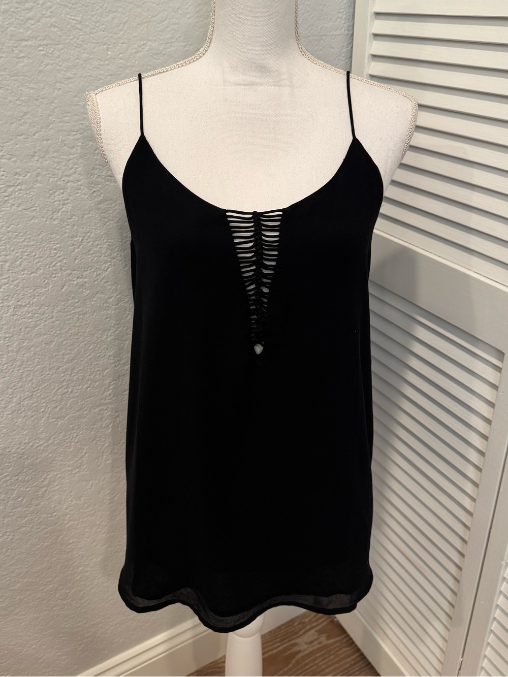 Naked Zebra Black Strappy Ladder-Front Swingy Tank Top